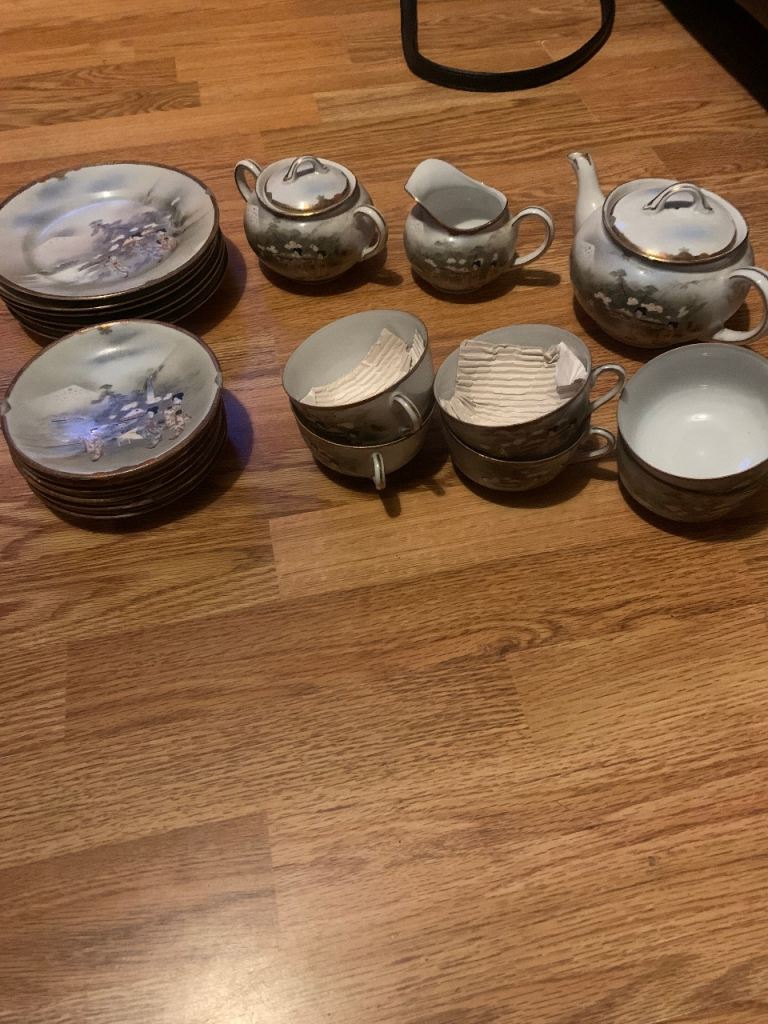 Vintage Japanese Tea Set with Scenic Design