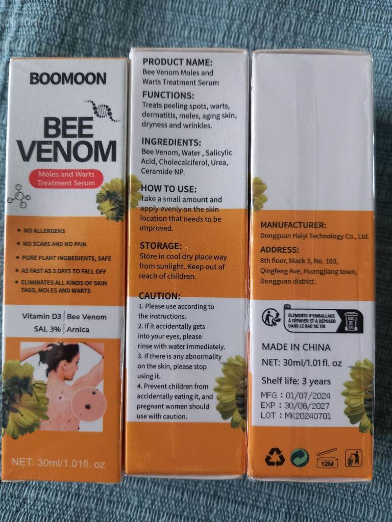 Bee venom serum for warts and moles