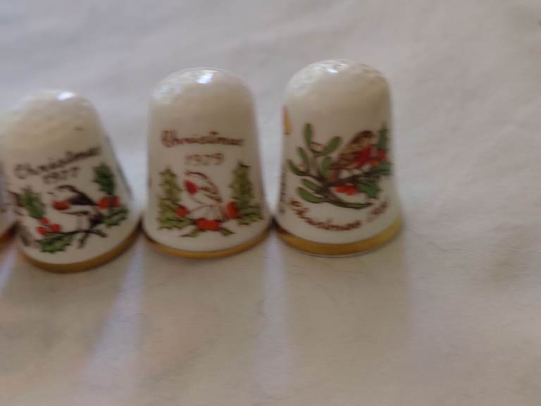 Set of 5 Vintage Christmas Thimbles – Collectible Decoration