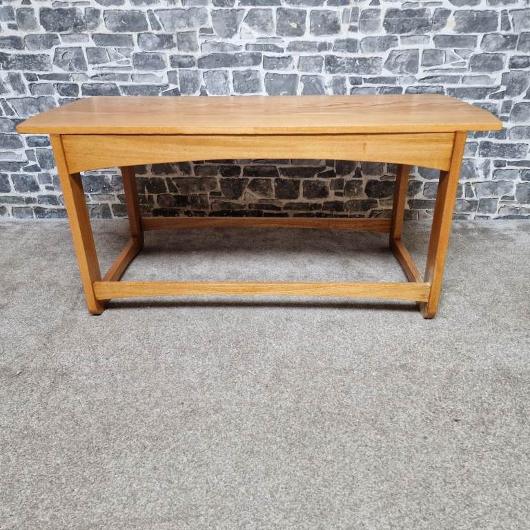 Solid Oak Coffee Table with Stretcher Base