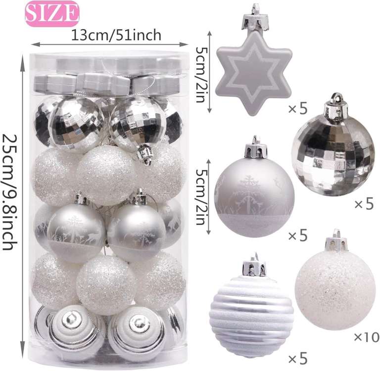 Victor's Workshop 35pcs Winter Silver & White Christmas Baubles
