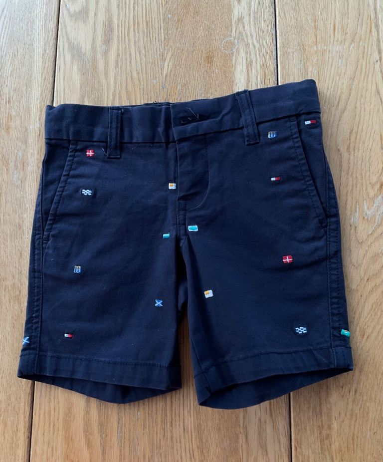 Tommy Hilfiger Kids Blue Shorts with Flag Print, Size 98