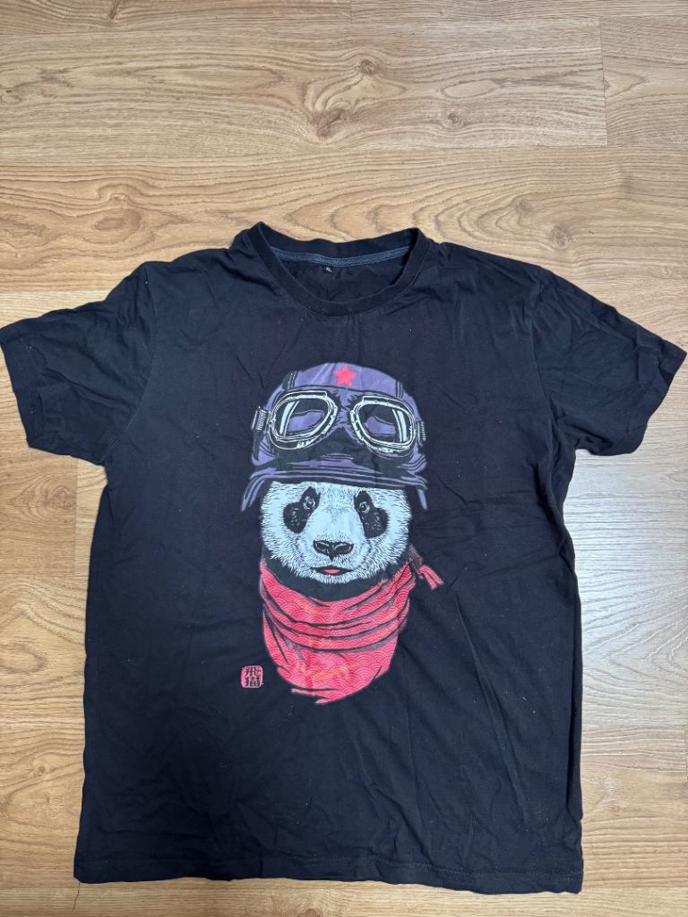 Men's Black Panda Graphic T-Shirt - Good Condition