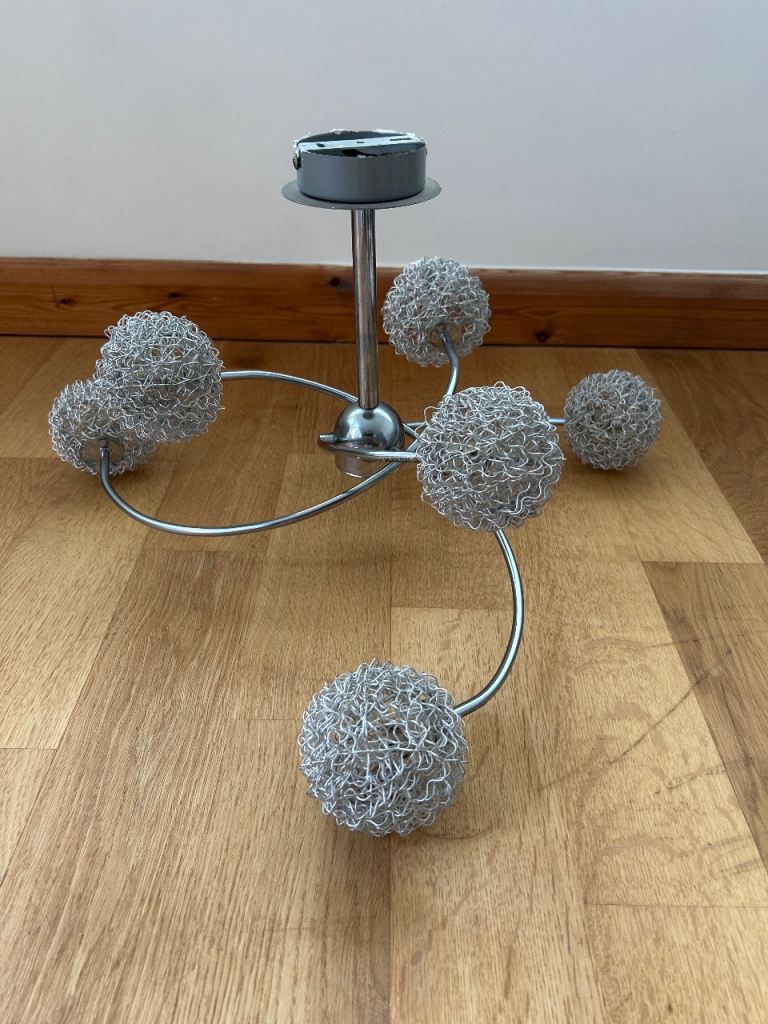 PAIR of LITECRAFT Allium Semi Flush Ceiling Lights - 6 Arm with Wire Ball Shades - Nickel