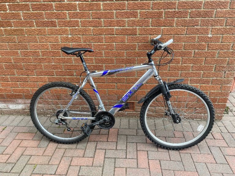 SRX Mountain Bike - Silver and Blue, Good Condition