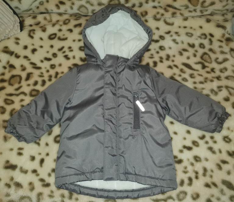 SO CUTE Kids Boys Grey Silver Fleece Padded Coat 80cm 9-12 months