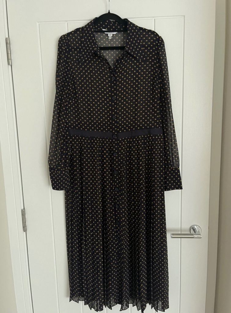 LK Bennett Navy Polka Dot Midi Dress - As Good As New