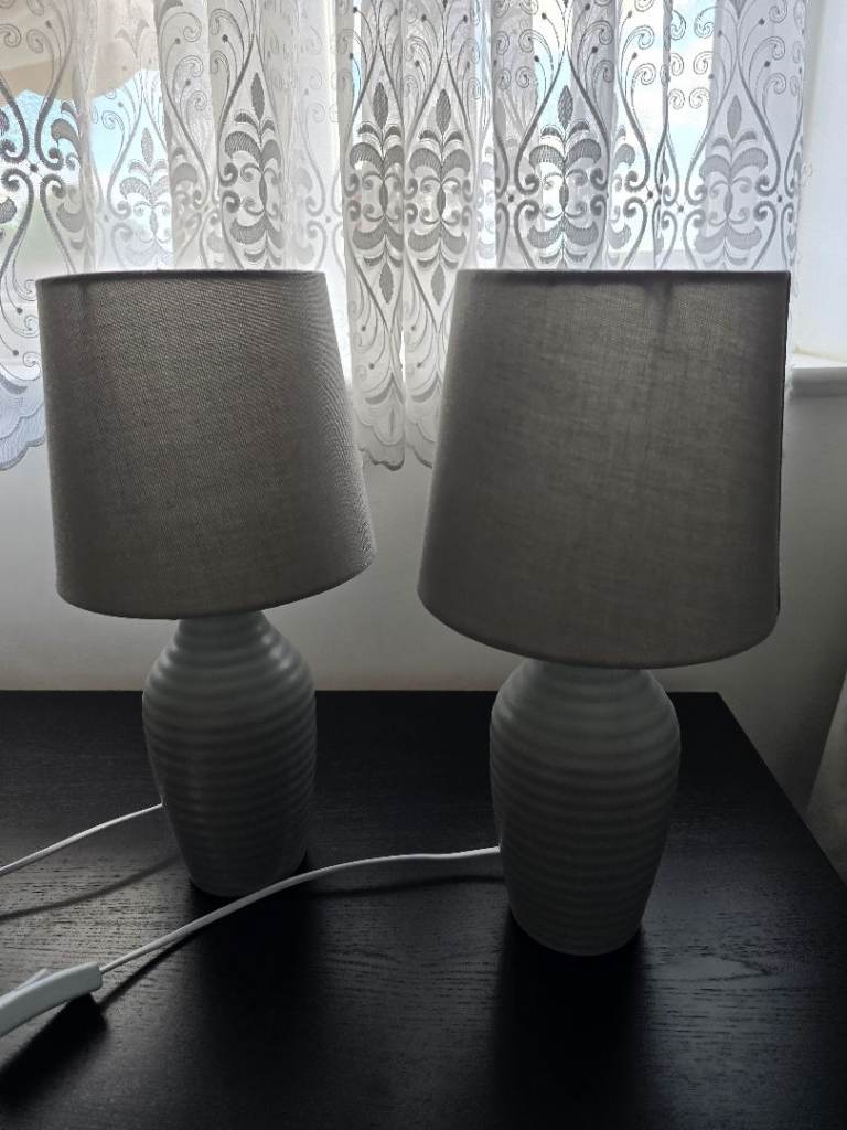 Dunelm Pair of Bedside Lamps with Grey Shades