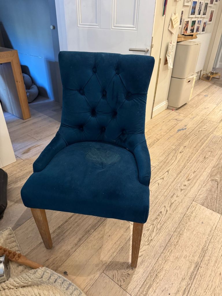 Teal Velvet Dining Chair - Button Back, Fair Condition