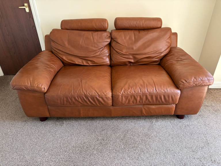 Comfortable 2-seater sofa (brown faux-leather) - COLLECTION ONLY