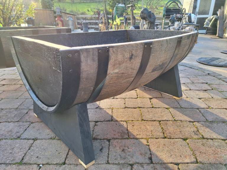 Half oak barrel garden planter 