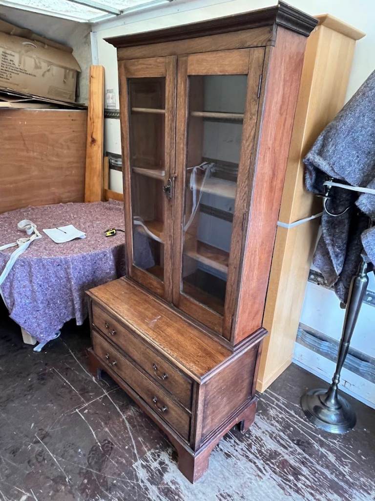  Dark Wood Glazed Display Cabinet with Drawers – Vintage Style Storage Unit