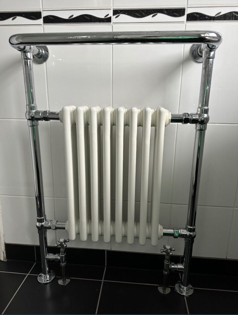 Victorian style heated towel rail, 8 section, floor standing radiator 