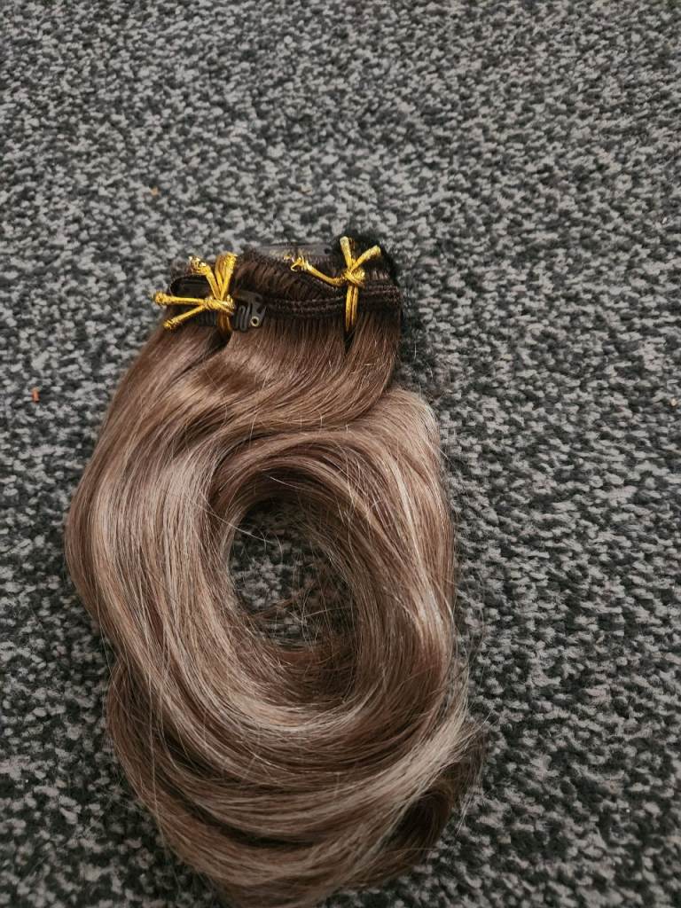 Fshine Butterfly Weft Real Human Hair Extensions,16 Inch Color 4 27 4 Medium Brown With Light Blonde