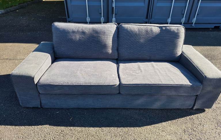 Grey Fabric 3-Seater Sofa – Modern Style – Good Used Condition