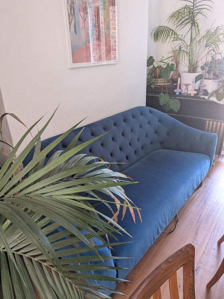 Blue Velvet Chesterfield Style Sofa from MADE – Good Condition