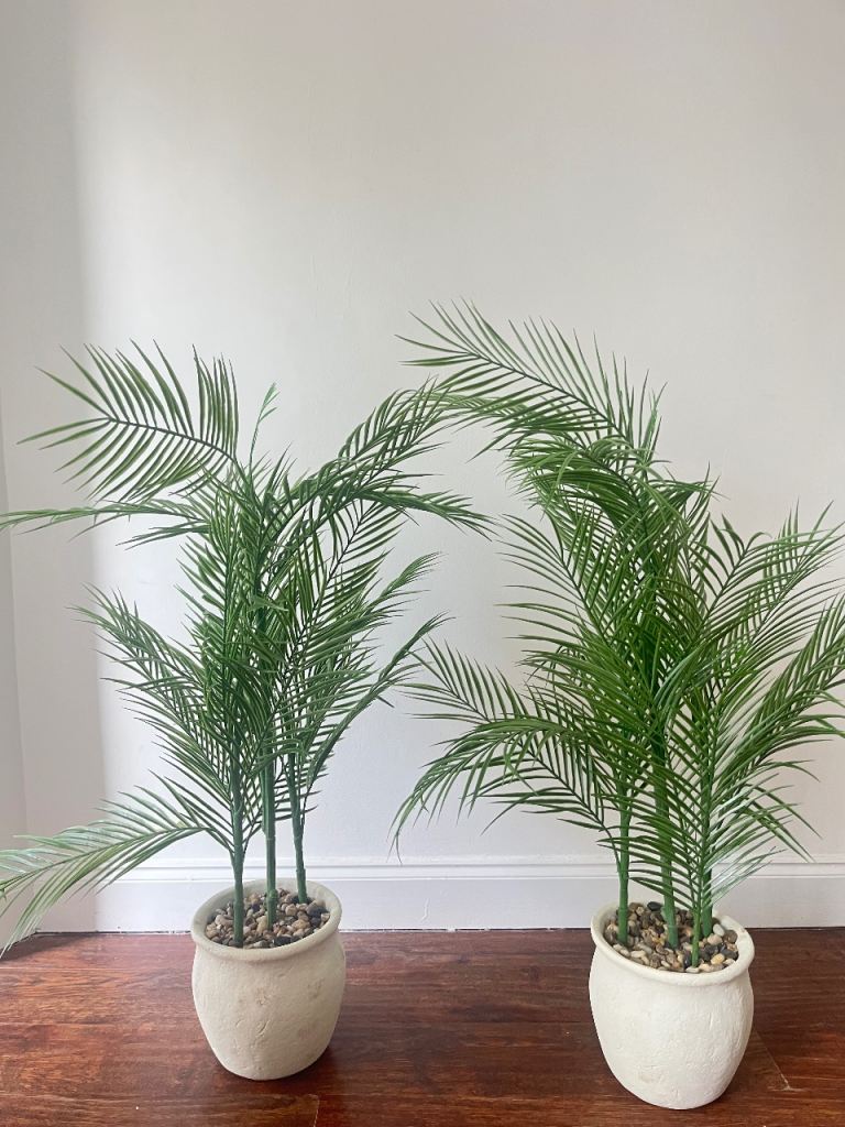 Pair of Artificial Palm Plants in White Pots – As Good As New