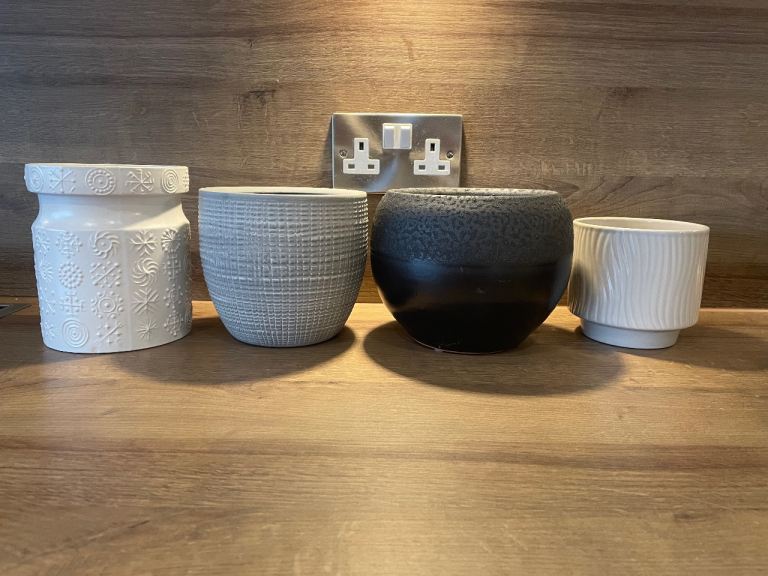 Set of 4 Decorative Plant Pots / Cachepots - Grey, Black, White