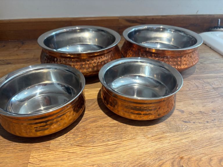 Set of 4 Copper & Stainless Steel Insulated Serving Bowls – Good Condition