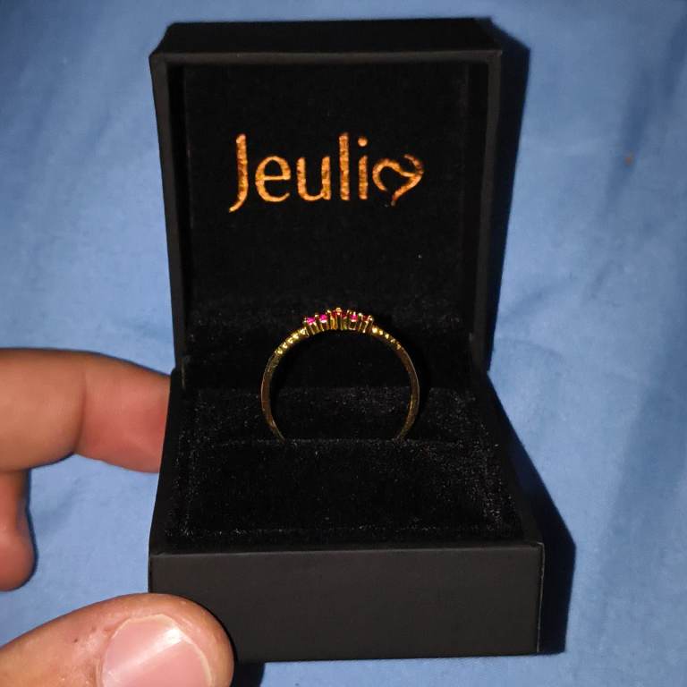 Fuchsia Red Stone Yellow Gold Plated Silver Size: X-½ ring