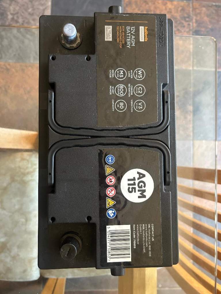 New Halfords AGM115 Start/Stop 12V Car Battery