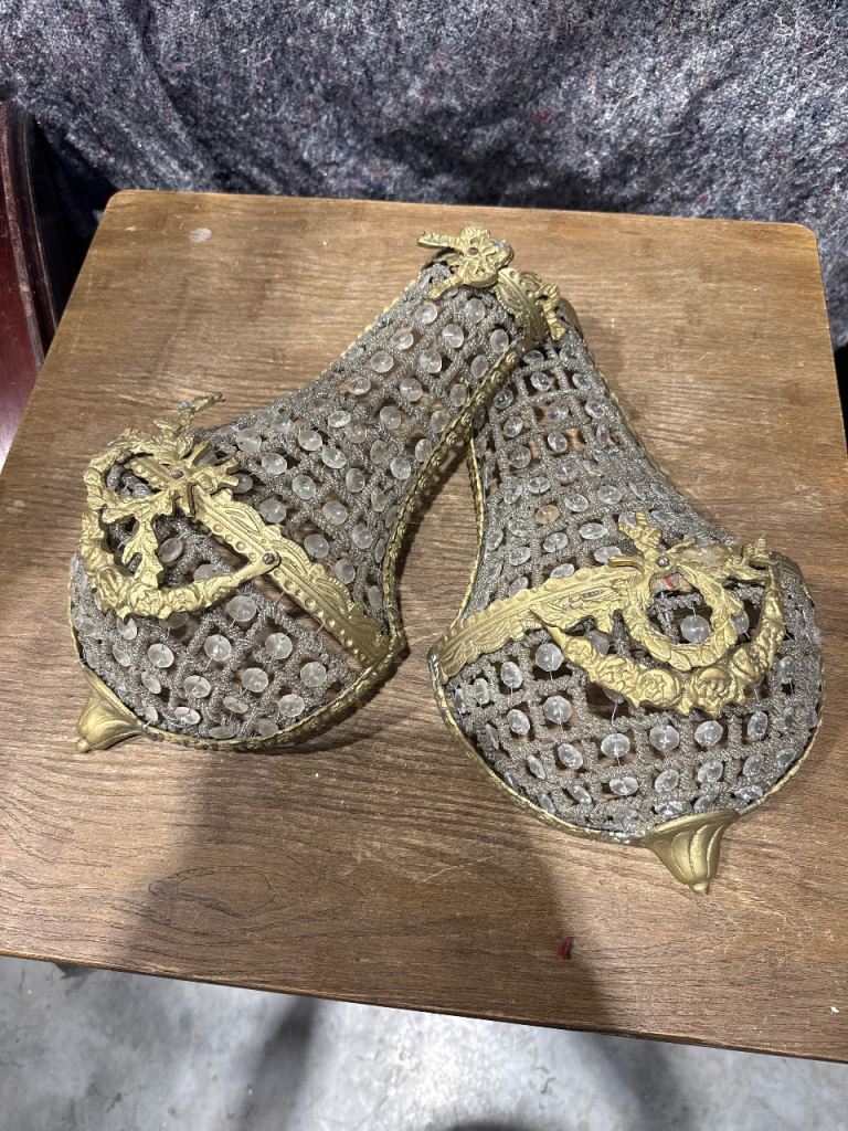 Pair of Vintage Brass and Crystal wall lights 