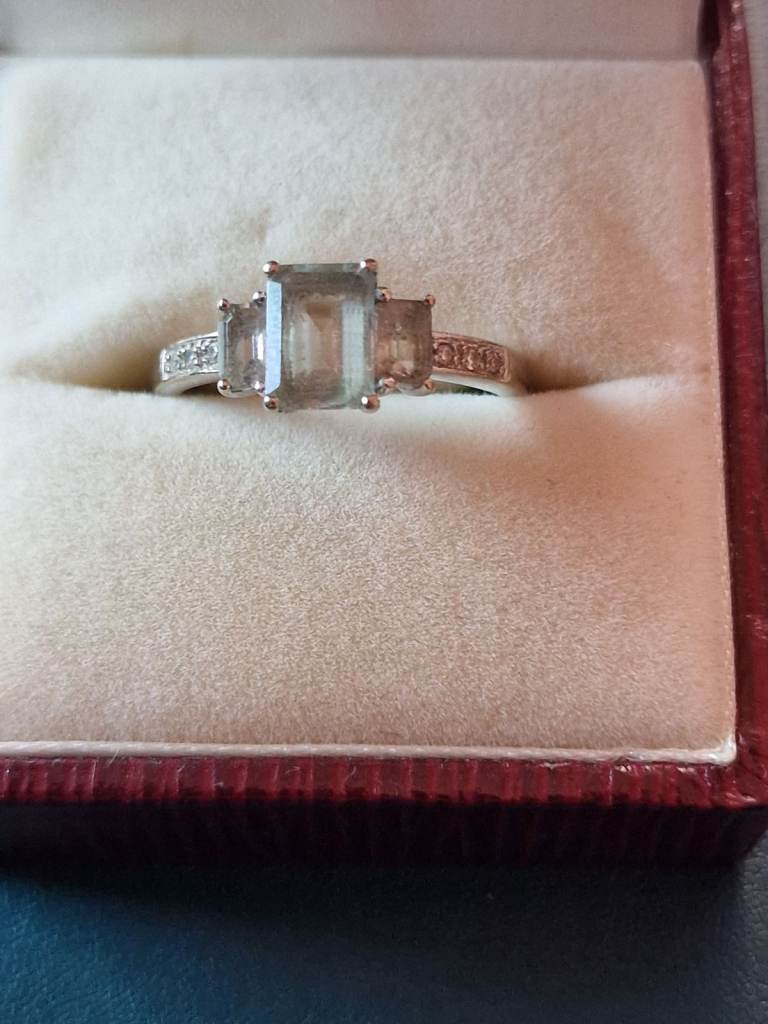Aquamarine and diamond ring size N 1/2