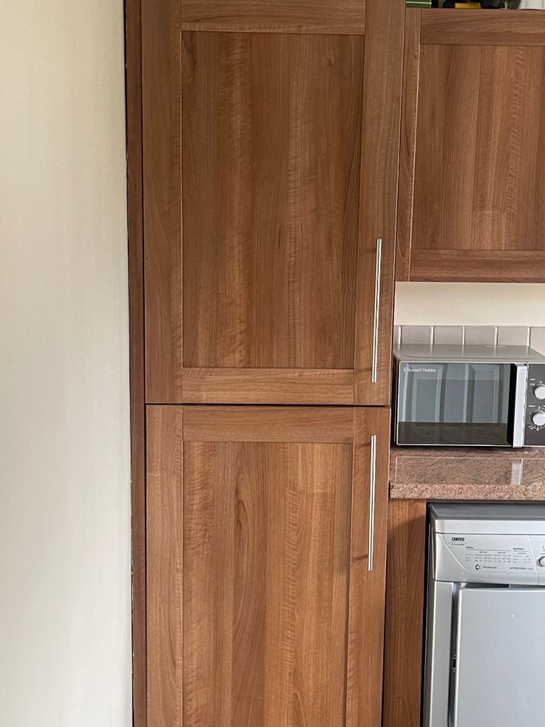 Vinyl wrapped walnut utility room cupboards, worktop and sink for sale