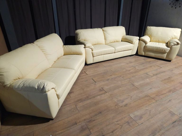 Leather 3+3+1 Seater Sofa - Ivory.