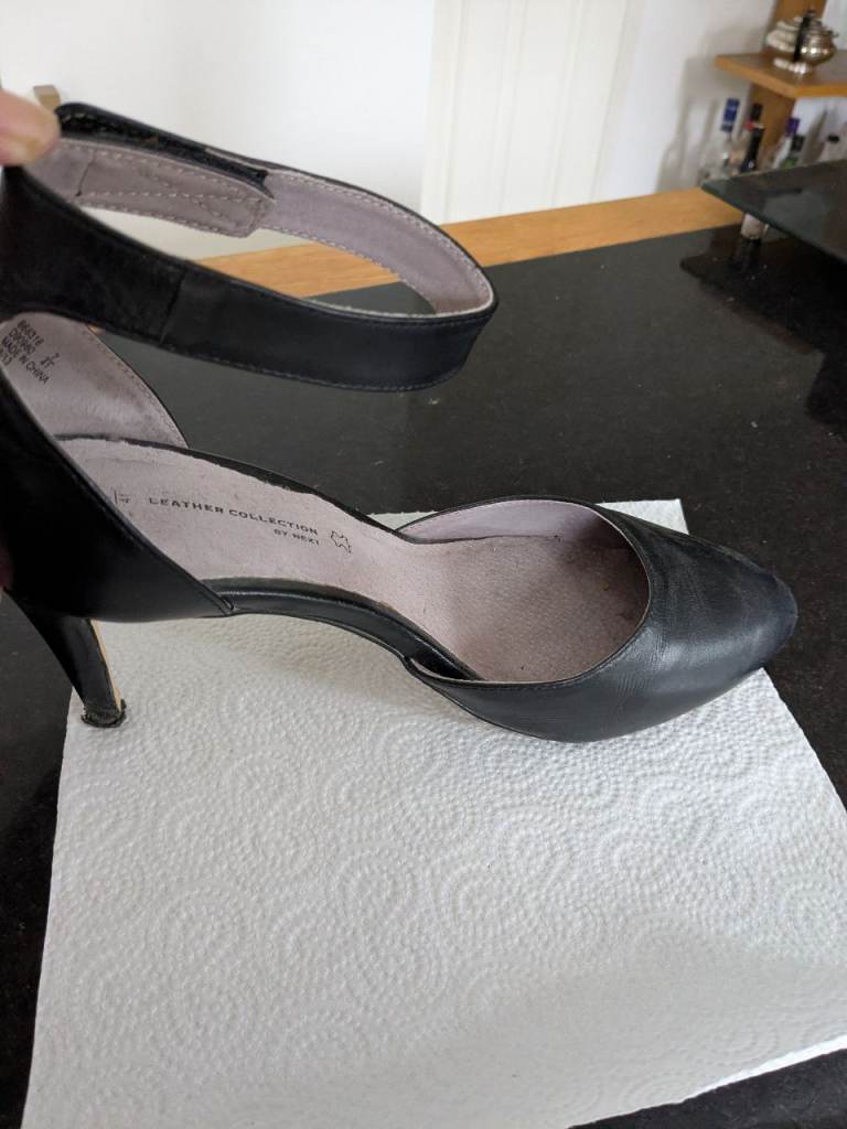 Next Black Leather Heels with Ankle Strap – Good Condition