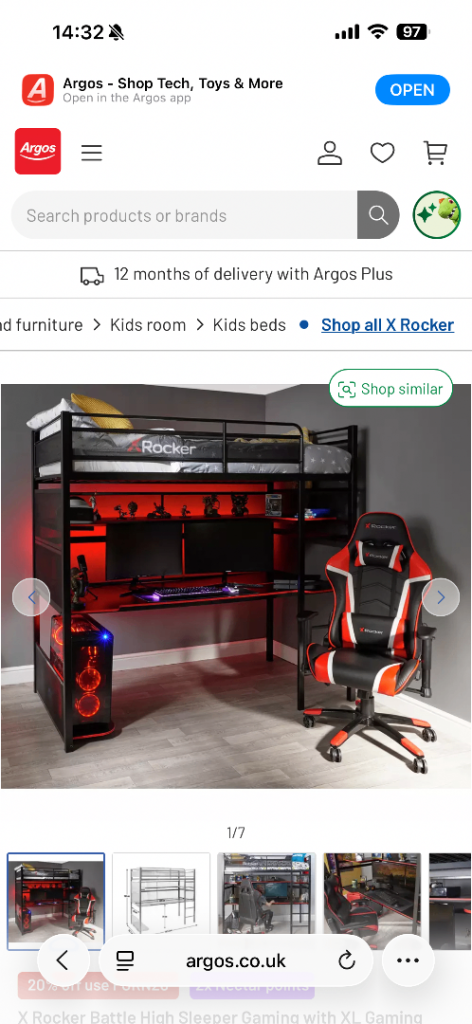 X rocker high sleeper gaming desk