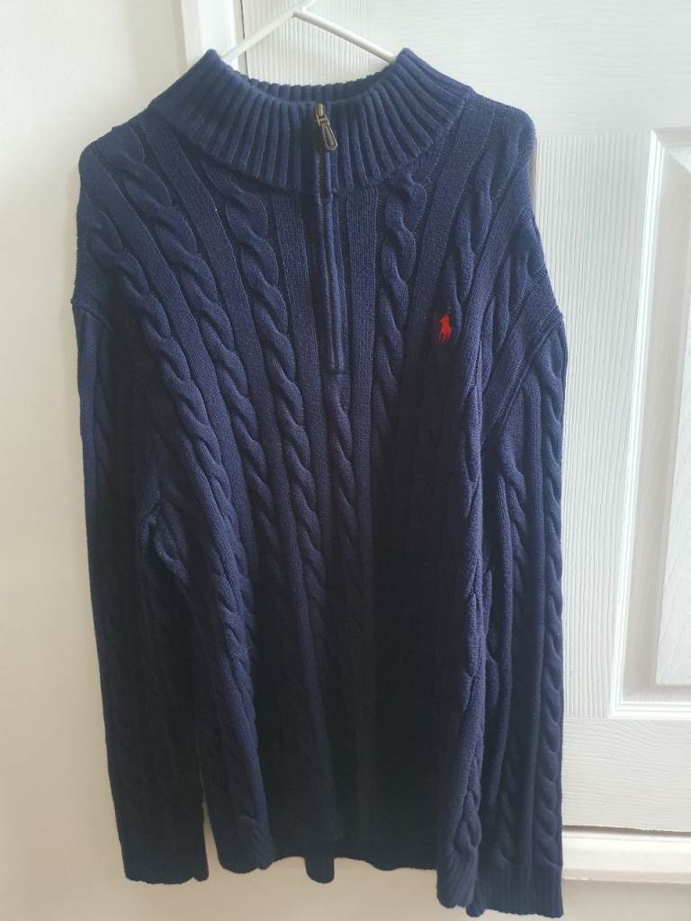 Ralph Lauren Polo Mens Navy Cable Knit Long Sleeve Jumper. XL. Menswear