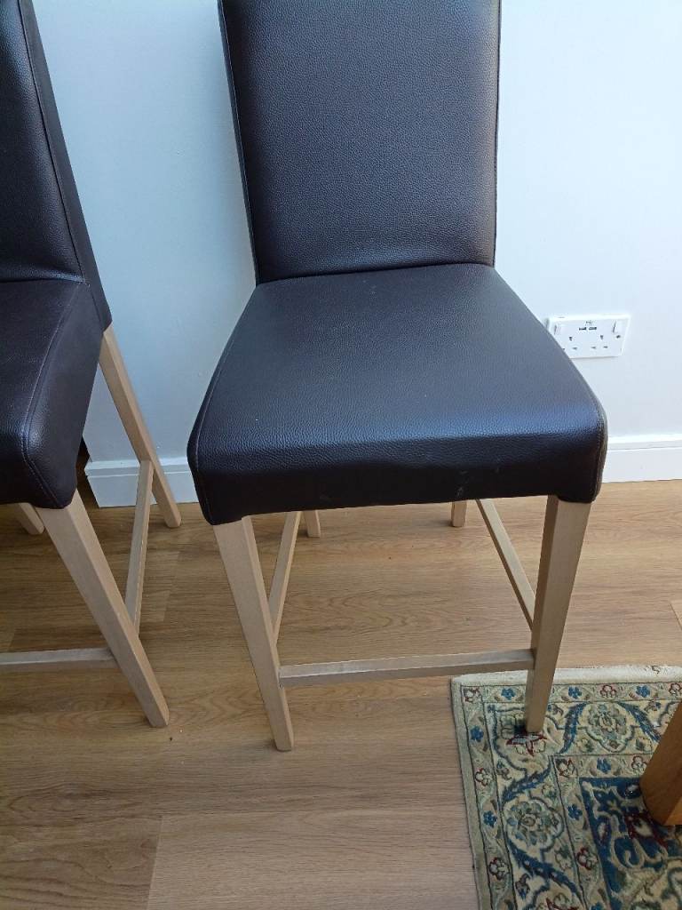 Pair of Brown Leather Bar Stools - As Good As New
