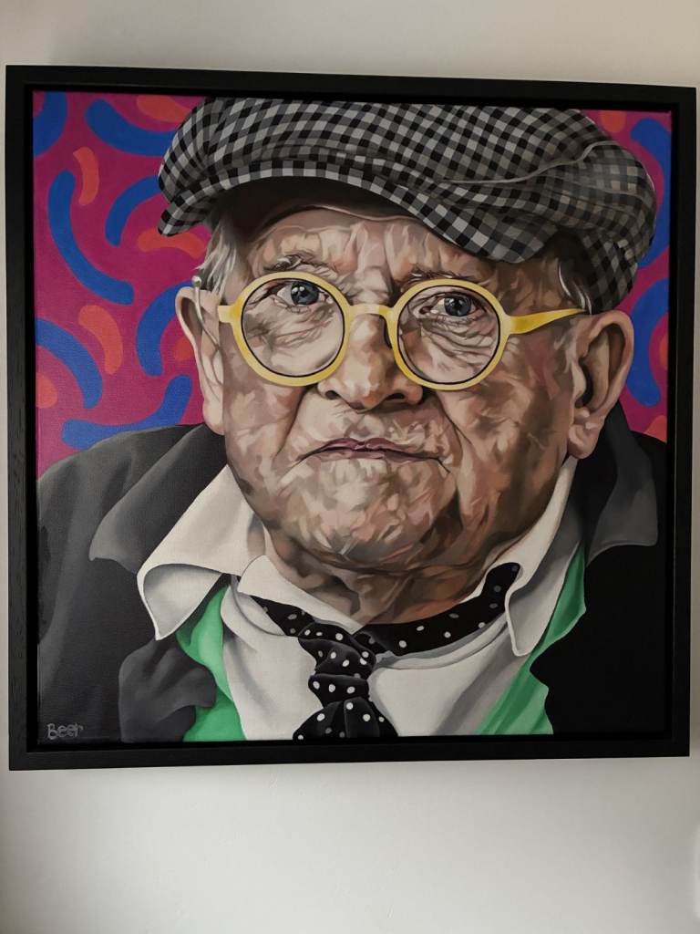 Original painting of the late David Hockney by Jo Beer