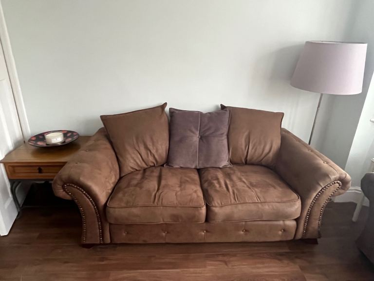 Brown Fabric Two-Seater Sofa – Good Condition
