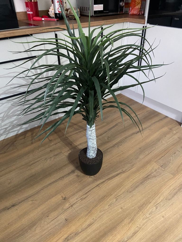 Artificial Palm Plant in Black Pot – Good Condition