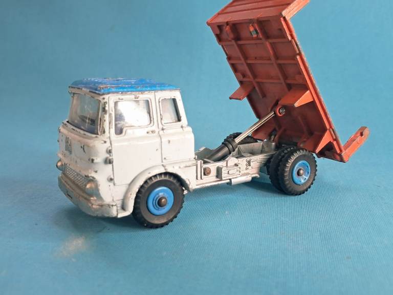 Vintage Die-Cast Toy Truck - White and Blue with Orange Tipper
