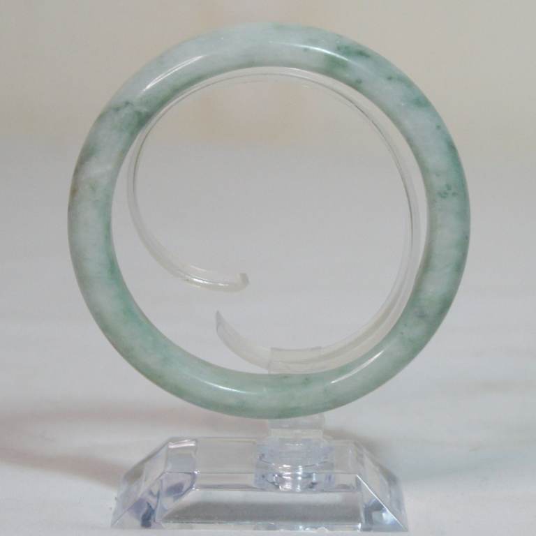 Natural Solid Chinese Mottled Green Jadeite Jade Bangle
