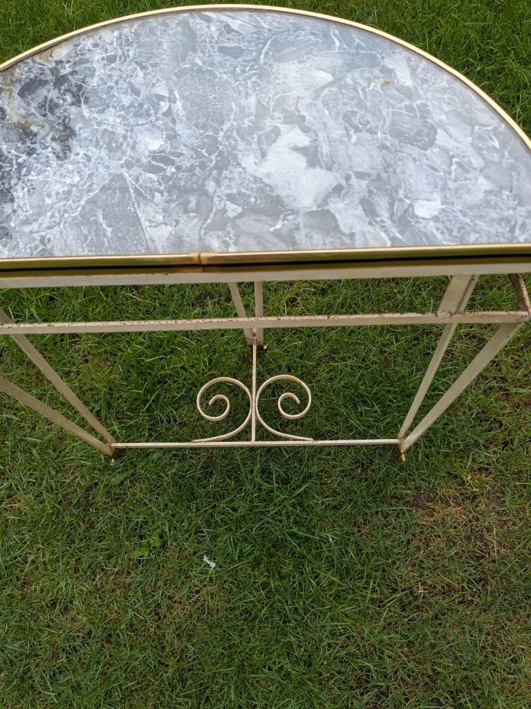 Vintage cast iron hall table with marble top 