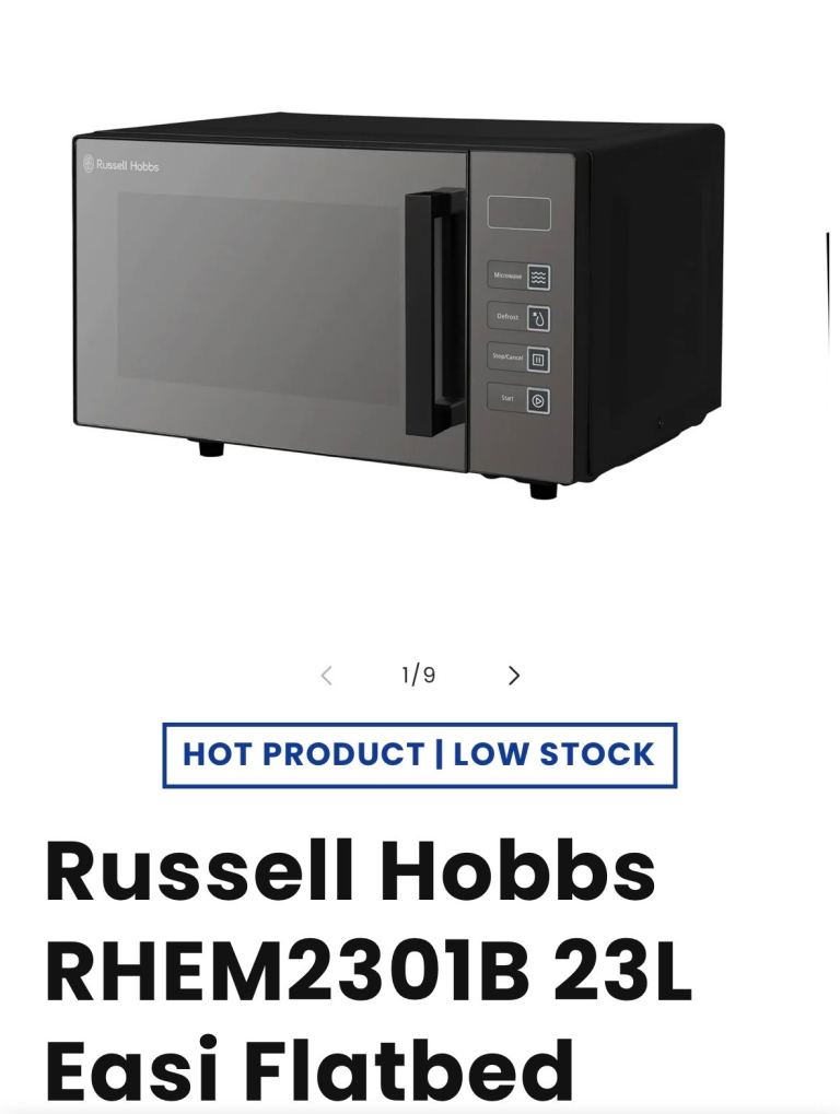 Russell Hobbs Easi Flatbed Digital 800w Solo Microwave Black 