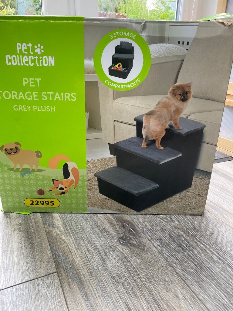 Pet Collection Foldable Pet Storage Stairs / Steps - Grey Plush (Excellent Condition)
