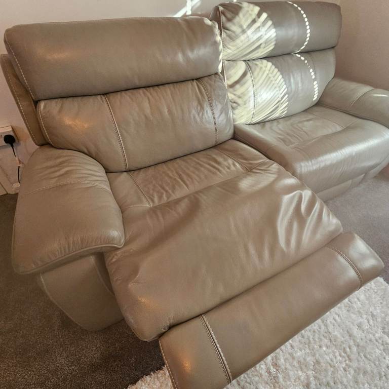 Cream leather electric recliner sofa