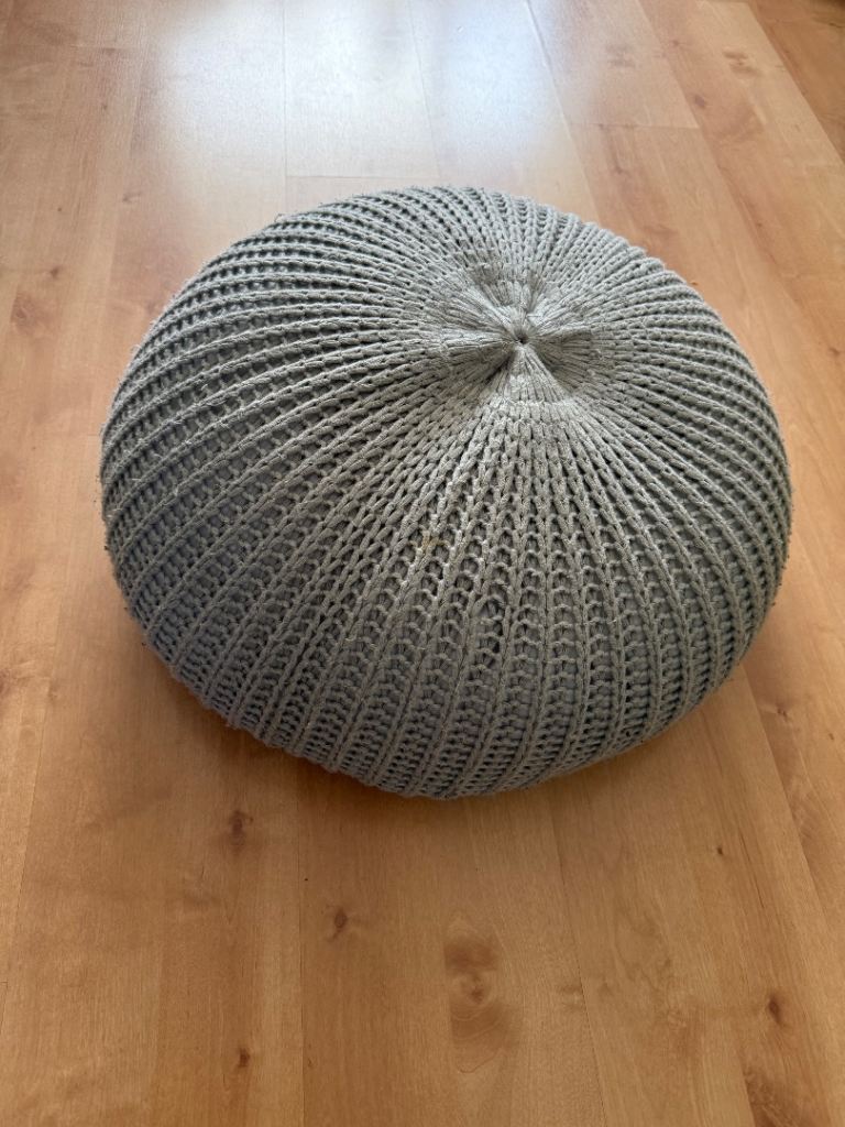 Knitted Grey Pouffe/Footstool