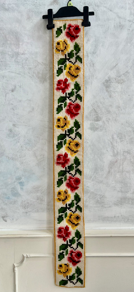 Vintage Needlepoint Floral Door Bell Pull Wall Hanging 114cm x 14cm's