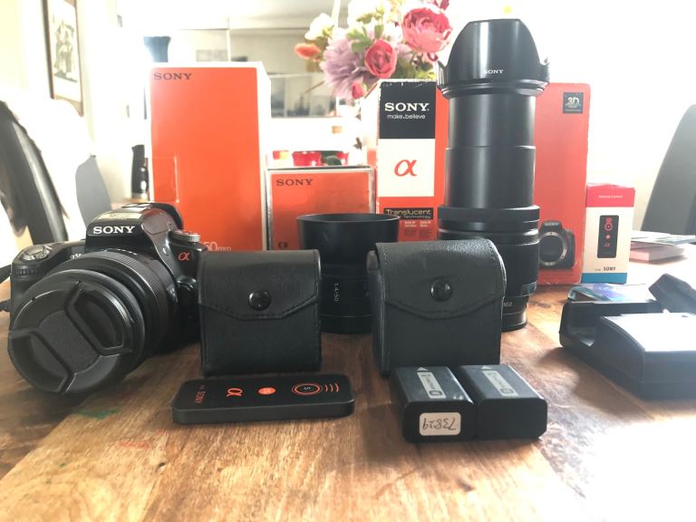 Sony Alpha SLT-A55 16.2MP DSLR Black with 18-55mm, 18-250mm & 50mm F1.4 Lenses