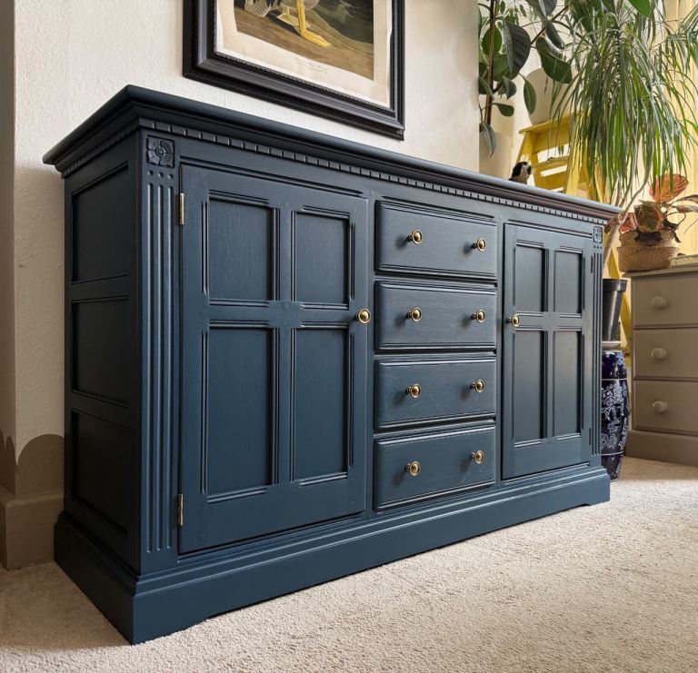Newly refurbished Ercol sideboard elm wood blue