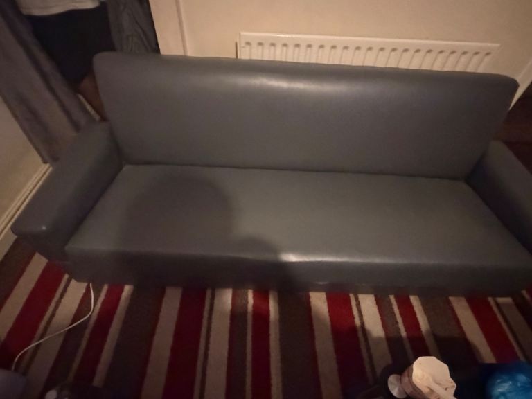 Grey Leather Sofa Bed – Good Condition
