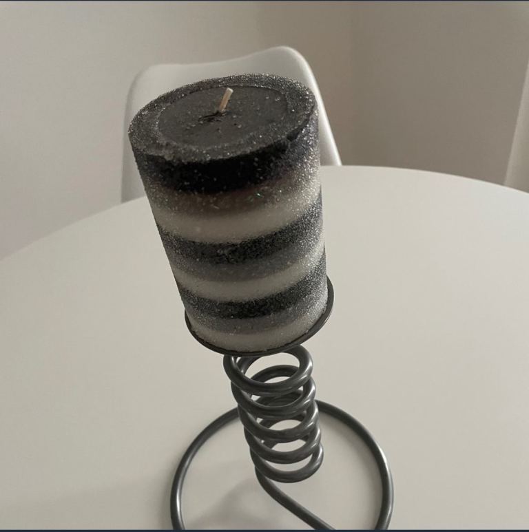 Grey candle and holder 