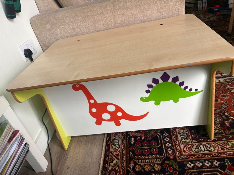 Kids Wooden Play Table with Dinosaur Decals – Good Condition