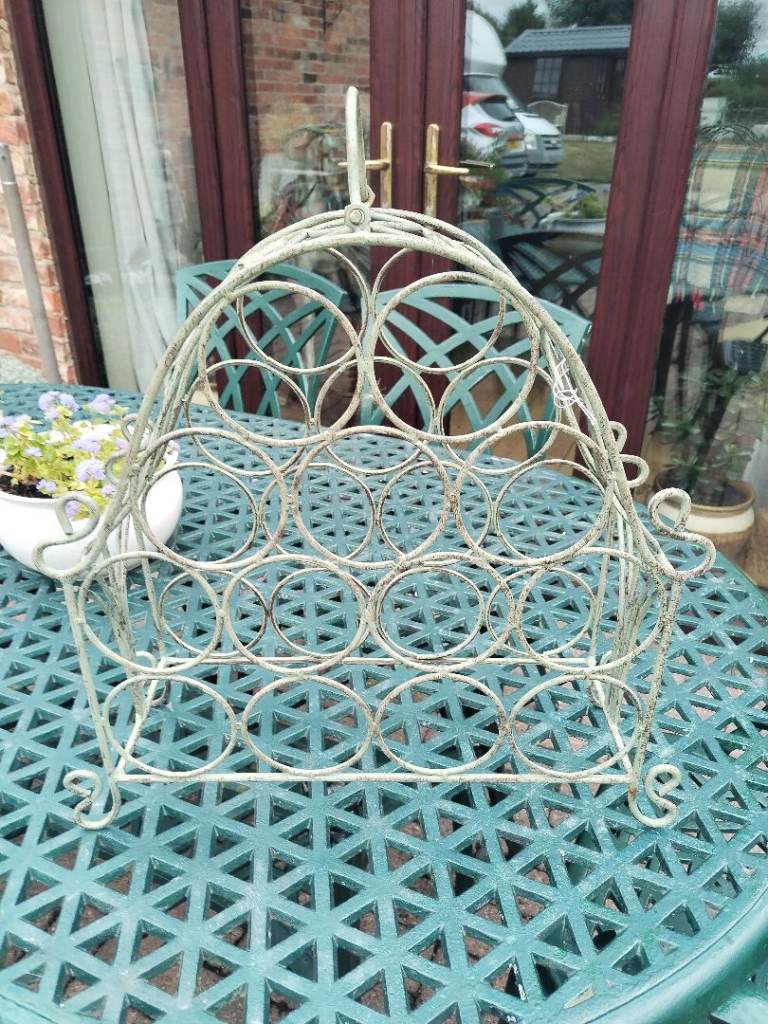 Cream Metal Wine Rack - Holds 15 Bottles, Good Condition